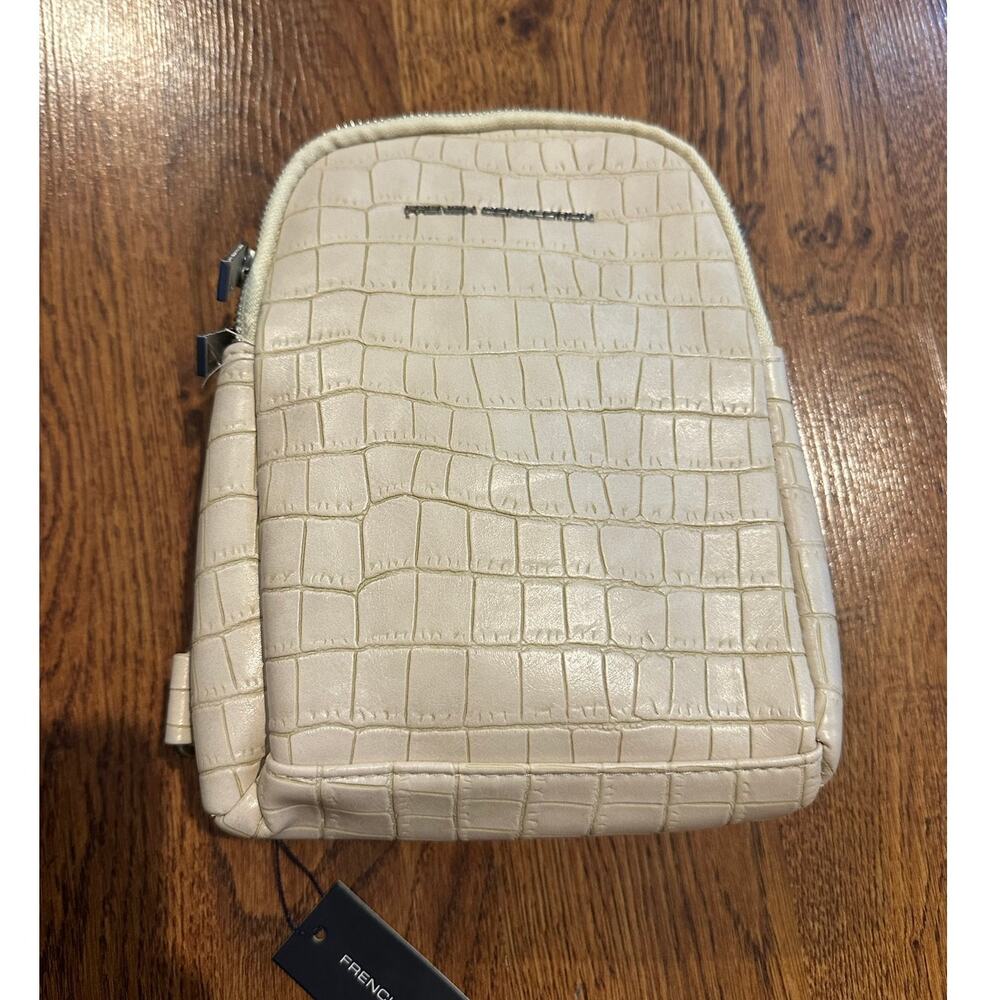 French Connection Faux Croc Embossed Crossbody Sling Bag Ivory NWT Y2K Style